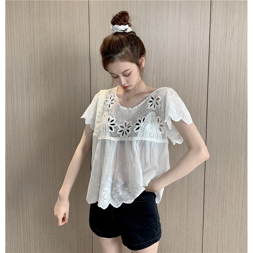 Áo Blouse Nữ Họa Tiết Hoa Lá Phong Cách Hàn Quốc