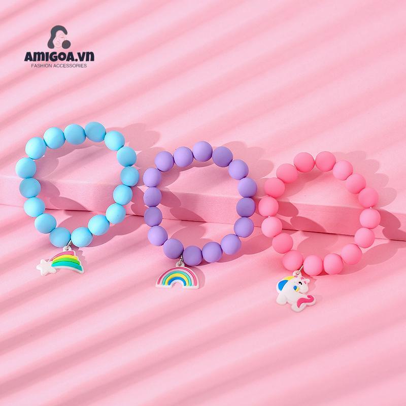 Vòng Tay Chuỗi Hạt Bằng Cao Su pvc Cao Su Mềm Mại Hình Kỳ Lân Cầu Vồng Dễ Thương Dành Cho Trẻ Em