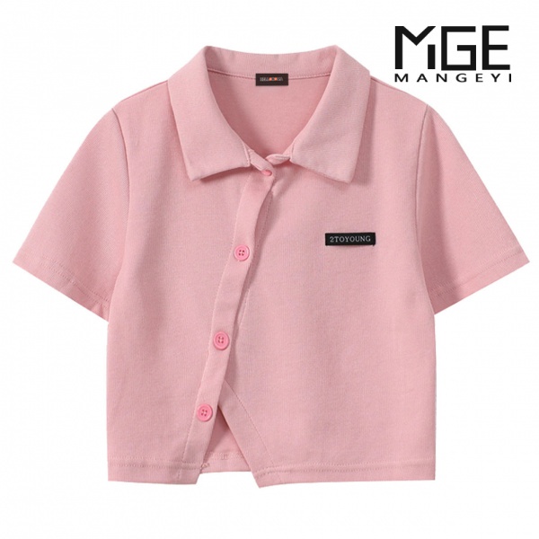 Áo Thun croptop Cổ Bẻ Thêu Hình Gấu Xinh Xắn Thời Trang Mùa Hè Cho Nữ