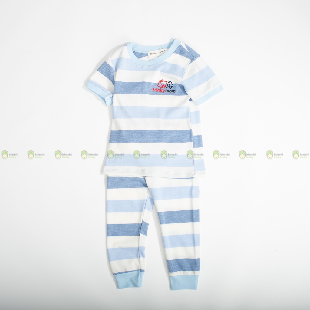 Bộ Dài Tay Cho Bé Gái, Bé Trai Minky Mom Vải Cotton Borip Kẻ Ngang Thêu Ngực, Bộ Quần Áo Trẻ Em Mặc Nhà MKMTD2175