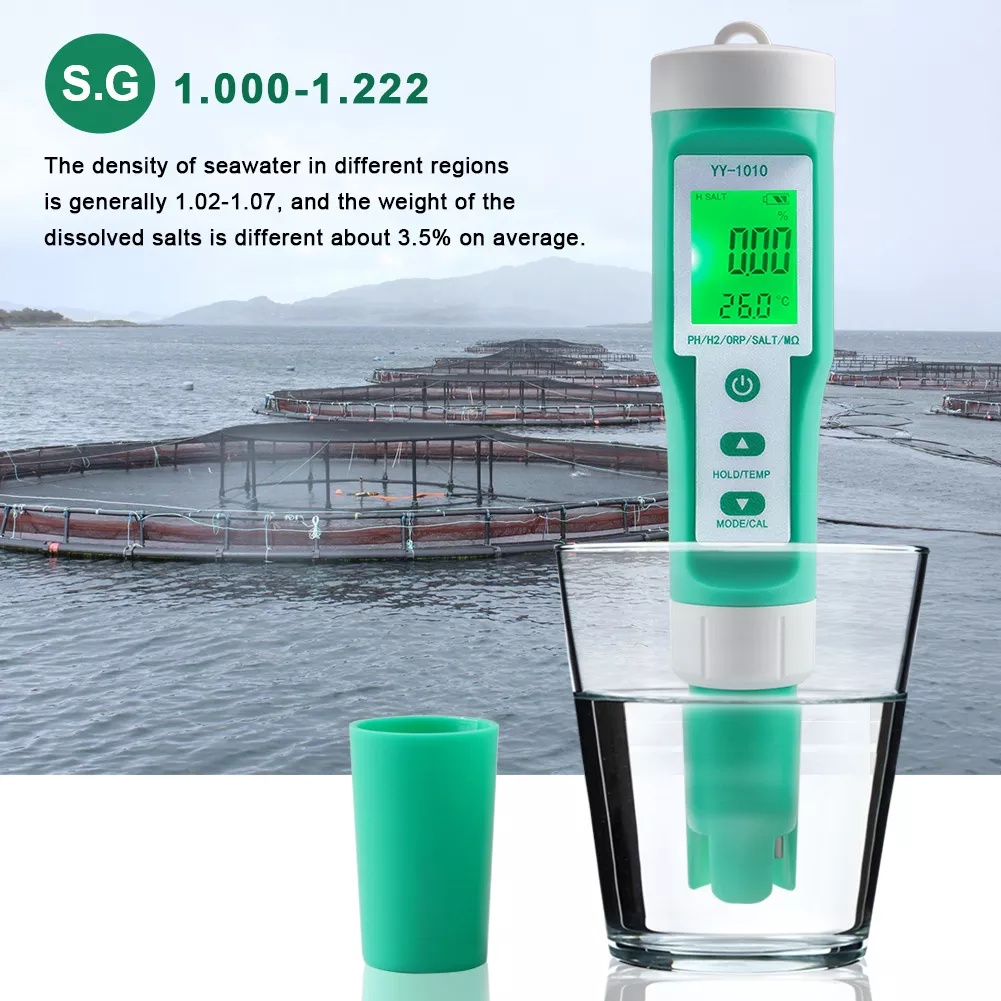 Bút đo pH 10 trong 1, pH/TDS/EC/Salinity/TEMP/S.G/ORP/H2/Fertility/Resistivity, Water quality tester