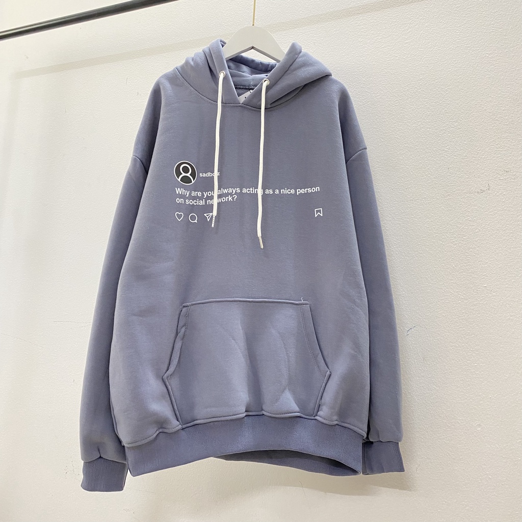 Áo HOODIE Sadboiz Sadtagram, Form RỘNG Oversize màu xám xanh khói, be, áo nỉ bông Cao Cấp Unisex Nam Nữ có mũ. KKIMShop
