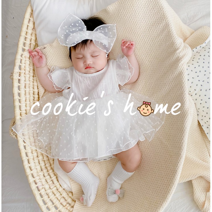 [Cookie'sHome x princess] Bộ body trắng kèm nơ coton voan tuyết cho bé gái sơ sinh chụp thôi nôi đầy tháng studio