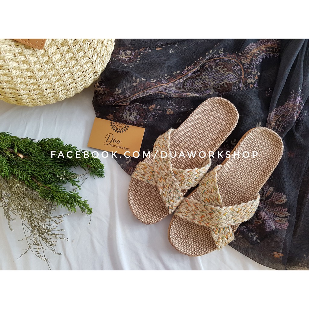 Dép Cói Quai Chéo Tăm Vintage, Dép Đi Biển, Dép Mang Trong Nhà, Dép Văn Phòng