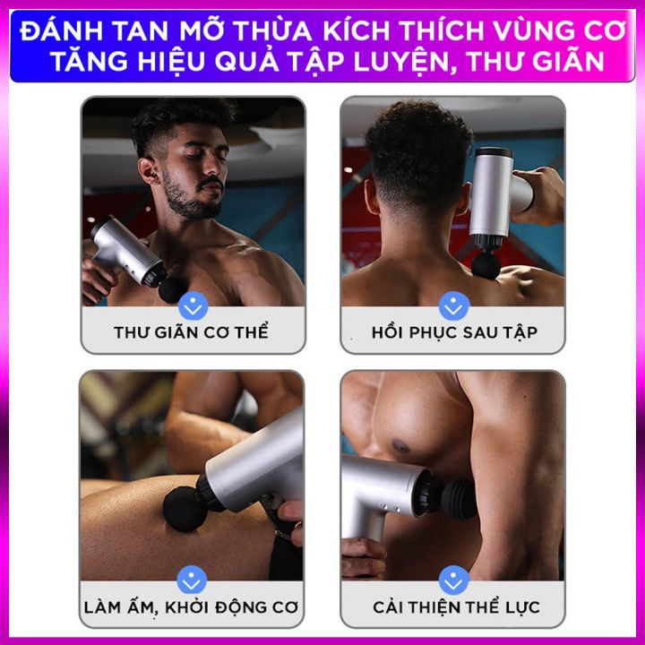 Máy massage cầm tay cổ vai gáy chân cao cấp 4 đầu 6 chế độ, Máy đấm bóp rung mát xa giúp giãn cơ, đỡ mỏi toàn thân