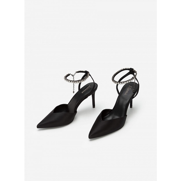 Vascara GIÀY ANKLE STRAP SATIN QUAI ĐÍNH ĐÁ PHỐI XÍCH - BMN 0522 - MÀU ĐEN