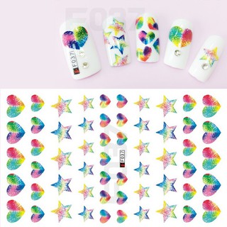 [ Lẻ ] Sticker dán móng tay hình ngôi sao & trái tim 7 màu mã F037