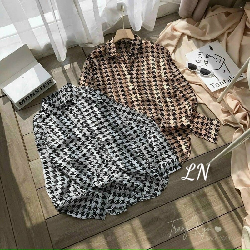 Áo sơ mi kẻ zic zăc form thụng