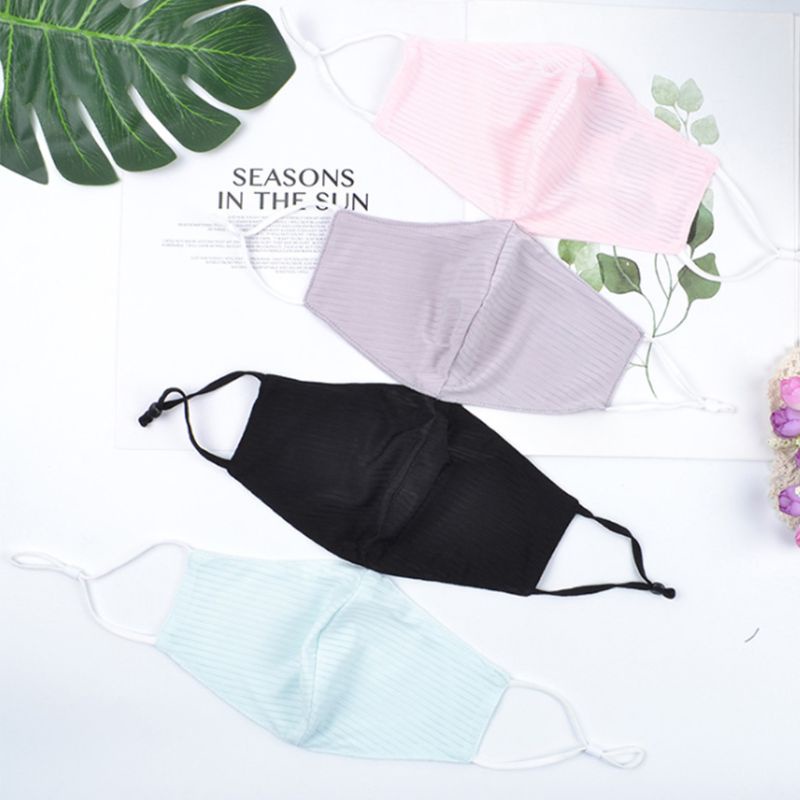 Khẩu Trang Bảo Vệ Miệng Chống Nắng Chống Bụi Thoáng Khí Màu Trơn Họa Tiết Kẻ Sọc Có Thể Giặt