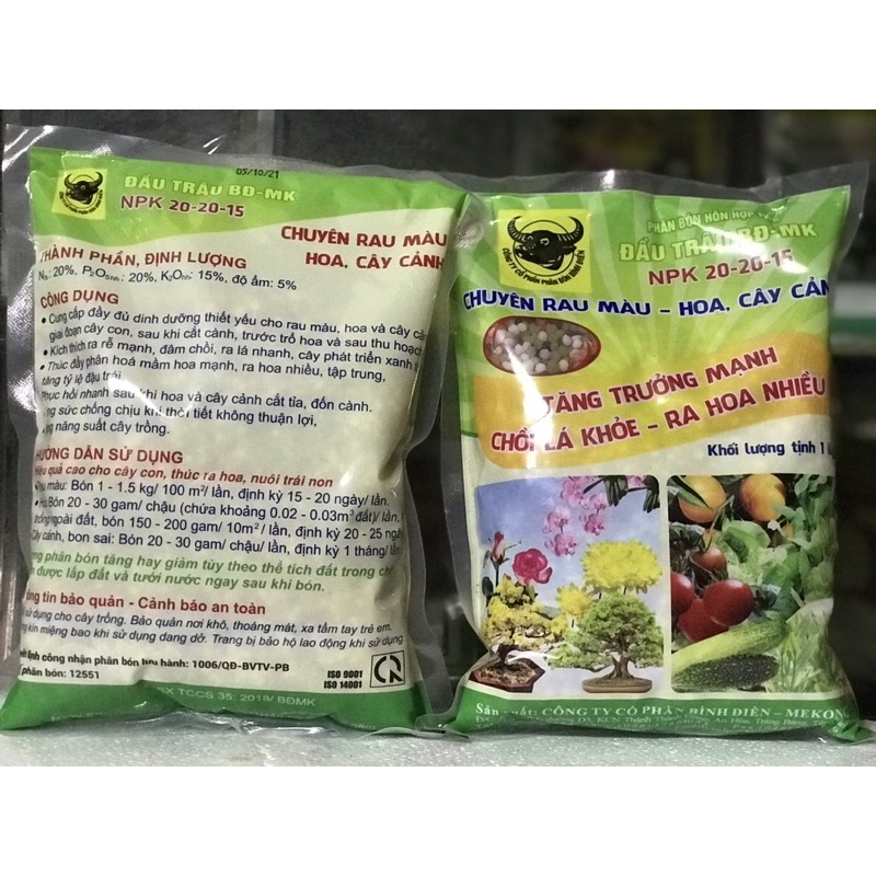 Phân bón NPK kích thích ra hoa 20-20-15 Đầu Trâu 1kg/gói