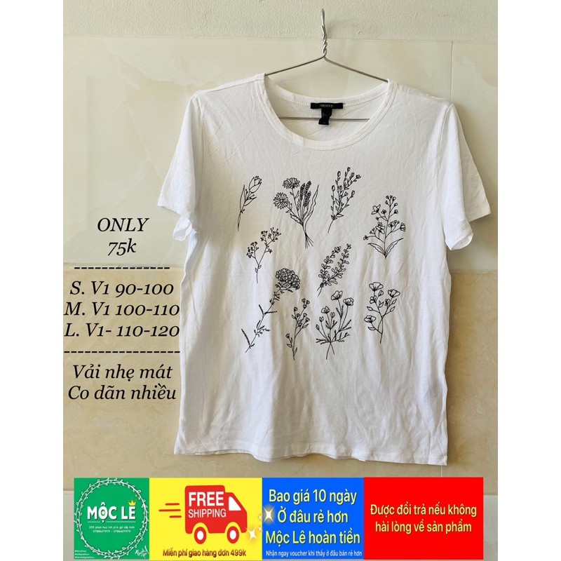 Áo thun nữ F21 vnxk mỏng nhẹ mát trắng hoa đen vintage(hình thật+clip)