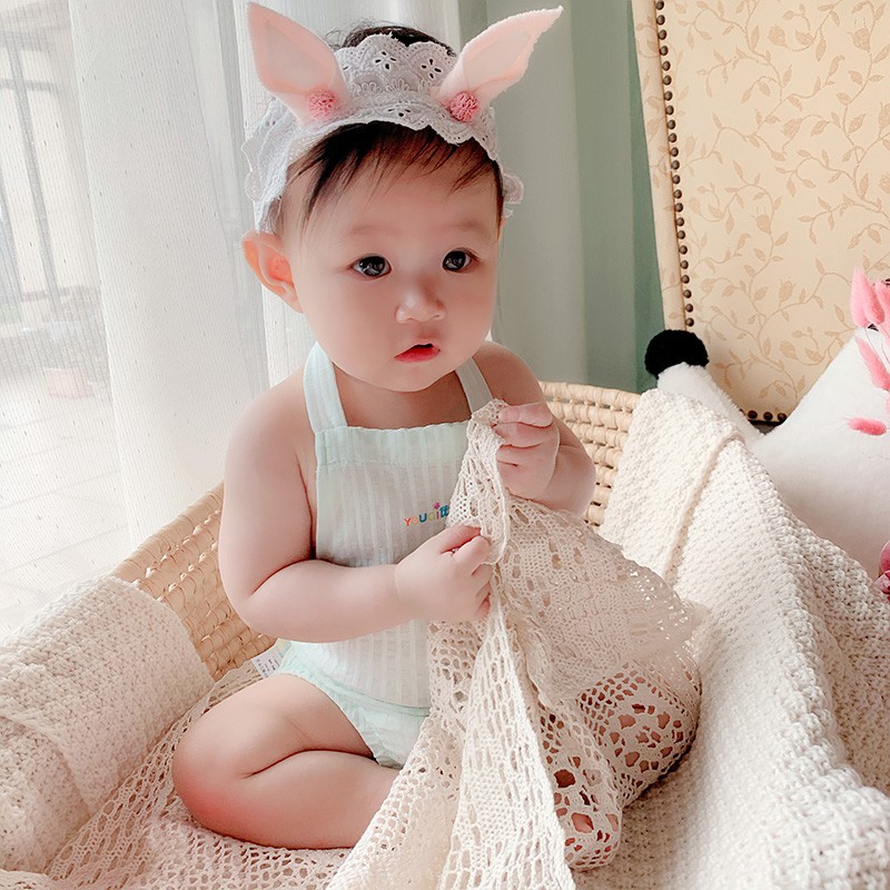 Romper tạp dề vải cotton mỏng hình tam giác thời trang mùa hè cho em bé