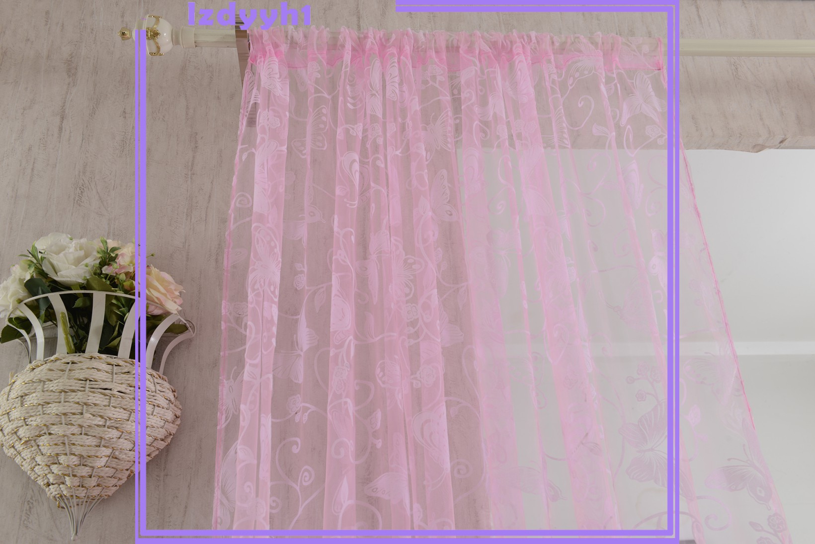 Bộ 2 rèm cửa sổ Vải Tuyn Họa Tiết Bướm Hồng 100x200cm