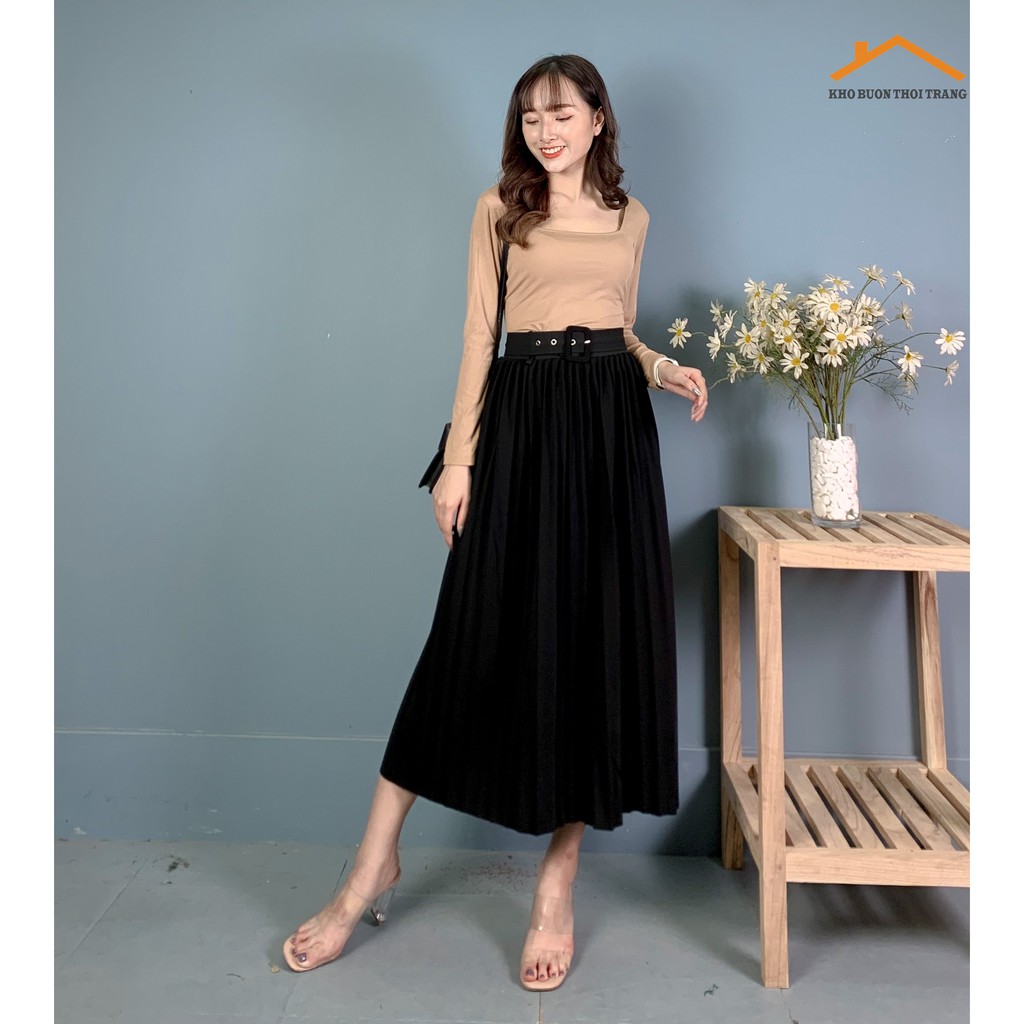 Chân Váy Xếp Ly Dáng Dài Kèm Đai | BigBuy360 - bigbuy360.vn