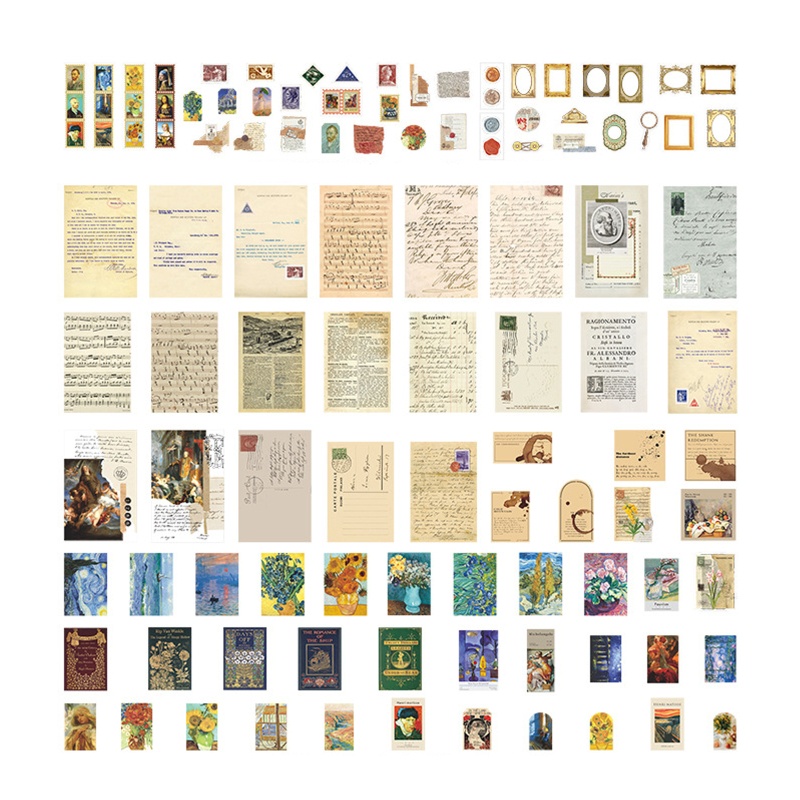 Set 200 miếng dán washi phong cách cổ điển dùng để trang trí thiệp/sổ tay