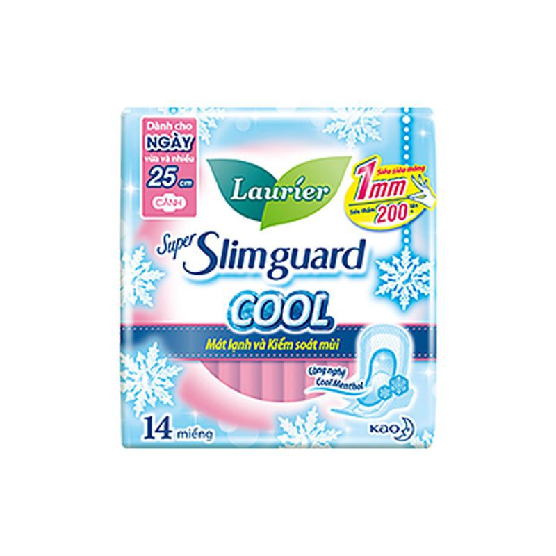[ Yams Mart ] Băng Vệ Sinh Laurier Super Slimguard Cool Mát Lạnh & Kiểm Soát Mùi 25CM 14M