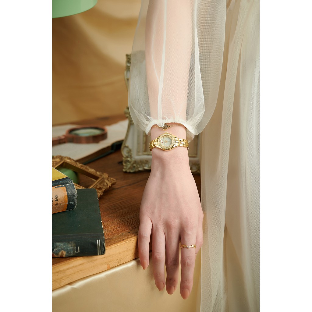 Đồng hồ nữ JS-055A Julius Hàn Quốc kính sapphire dây kim loại (vàng)