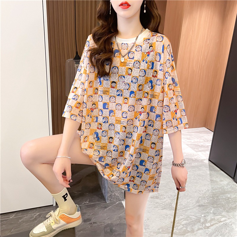 【ZHELIHANGFEI】 / Áo Thun Tay Ngắn Dáng Vừa In Họa Tiết Bằng Lụa Băng Thời Trang Mùa Hè Dành Cho Bạn Nữ