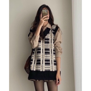 áo gile len kẻ caro vân chìm dáng dài 1234