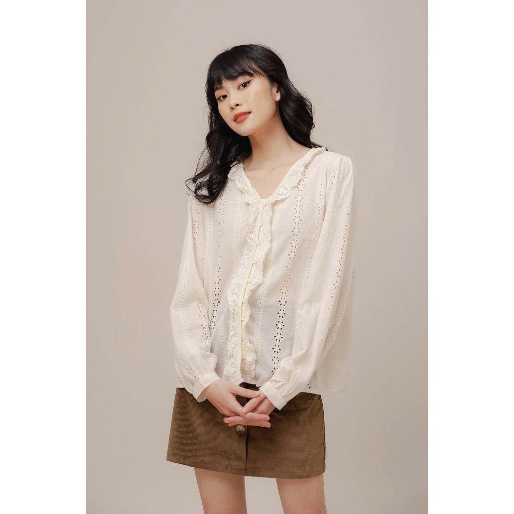 [SALE UP TO 50%] Áo xô cổ v viền ren tay dài LENCLOTHING 8026