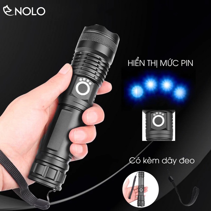 Đèn Pin Sạc Cầm Tay Siêu Sáng Chip Led XHP50 3000 lumens 5 Chế Độ Hiển Thị Mức Pin Vỏ Hợp Kim T6063 Chống Nước IP65