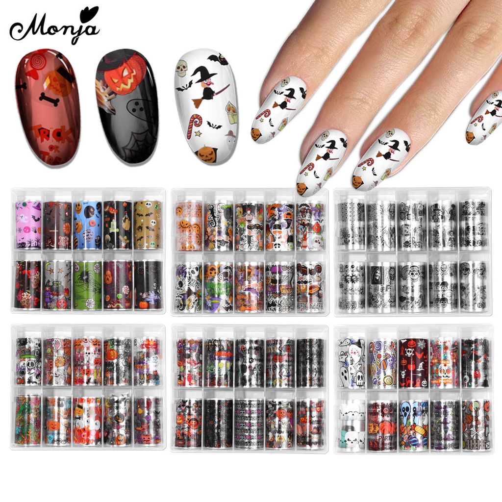 Set 10 cuộn miếng dán trang trí móng tay nghệ thuật MONJA họa tiết chủ đề halloween dạng chuyển độc đáo