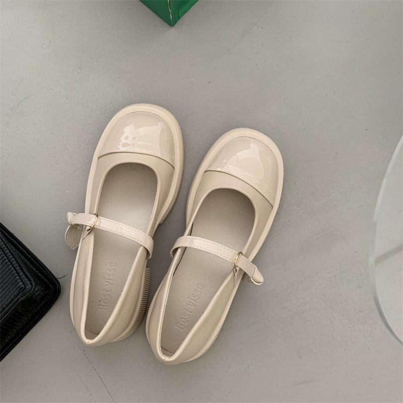 (Có Sẵn Đen/Trắng be) Giày búp bê 2022 mũi tròn đế cao 2p quai cài da đẹp giày marry jane phong cách basic chụp kỷ yếu