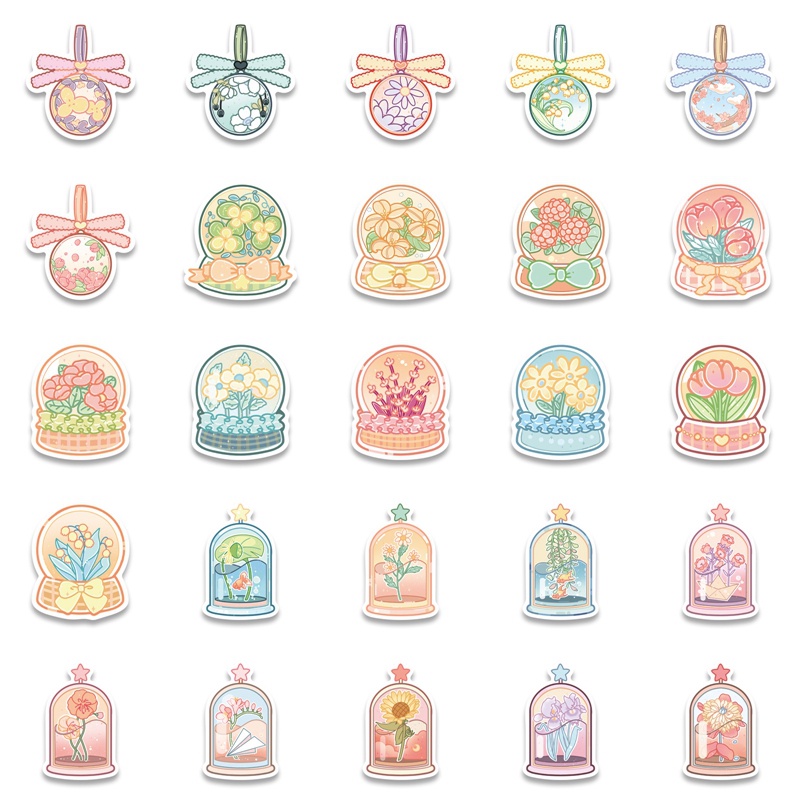 Set 50 Miếng Dán Trang Trí Vali Laptop Hành Lý Chống Nước Không Đổi Màu Họa Tiết Hoa Vẽ Graffiti