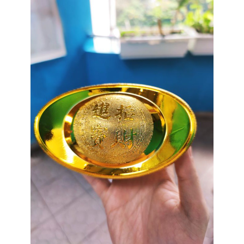 Thỏi vàng làm đế cây kim tiền 12cm loại nhẹ nguyên khối