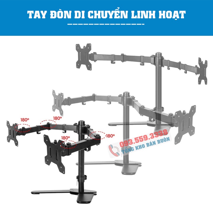 Giá Treo 2 Màn Hình M042 Cao Cấp 17 - 27 Inch / Tải Trọng 8Kg - Chân Đế Hai Màn Hình Thiết Kế Chân V Để Bàn