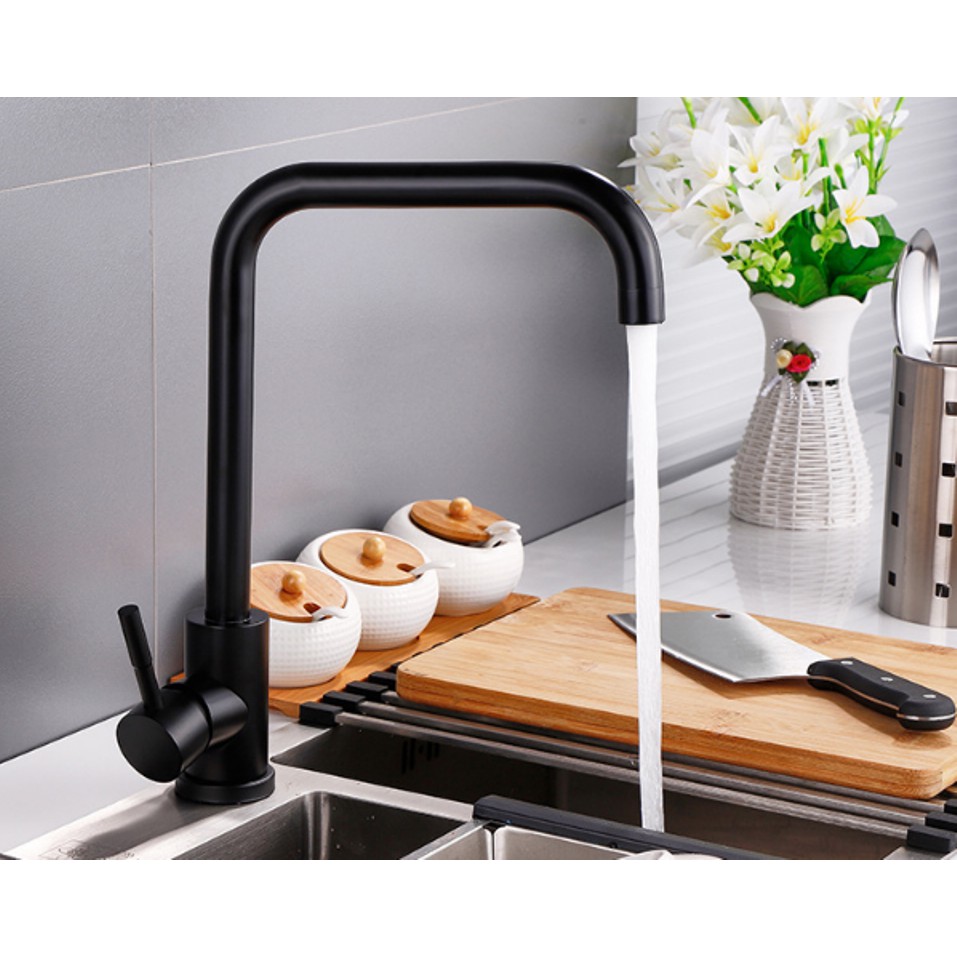 Vòi rửa bát  Inox 304 cao cấp - nóng lạnh, màu đen MS1A