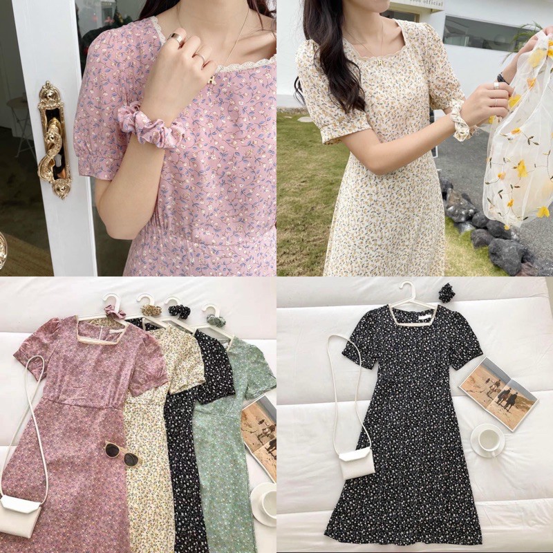 Váy hoa vintage Nàng Thơ loại đẹp dày dặn dánh dài Đầm hoa ulzzang hàng Quảng Châu | BigBuy360 - bigbuy360.vn