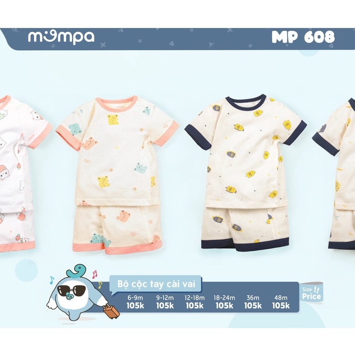 Bộ quần áo cộc tay hè Mompa 6 tháng - 4 tuổi vải cotton thoáng mát thấm hút cổ tròn cúc cổ 608