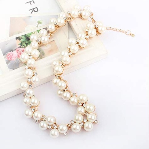 Dây chuyền hợp kim trang trí ngọc trai và đá xinh xắn cho nữ