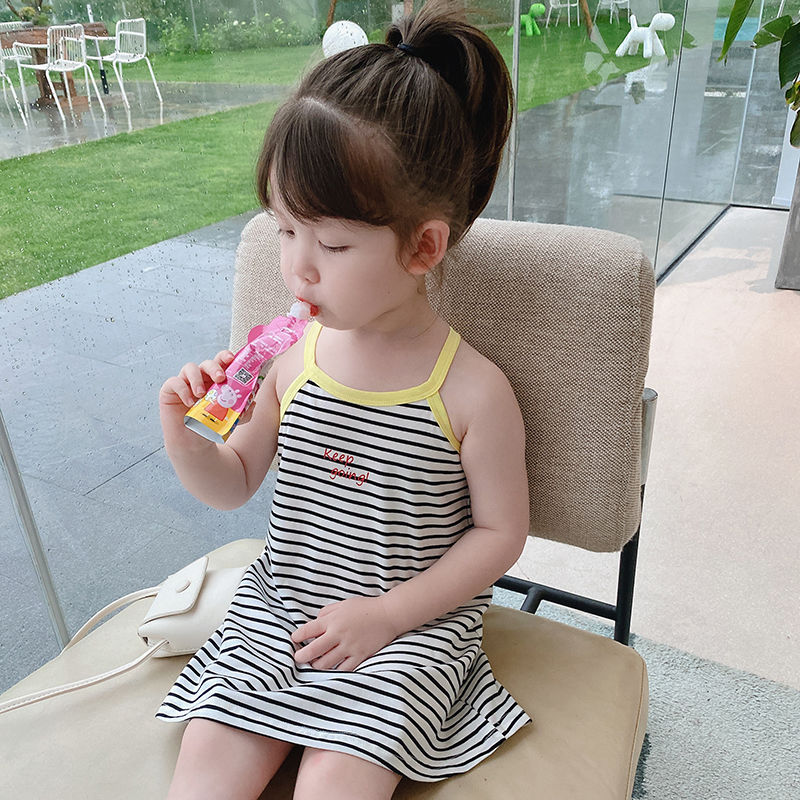 Đầm sát nách kẻ sọc kiểu Hàn Quốc thời trang mùa hè 2022 cho bé gái