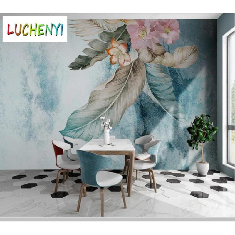 Giấy Dán Tường Họa Tiết Lá Cây 3d Trừu Tượng Phong Cách Bắc Âu Trang Trí Nội Thất