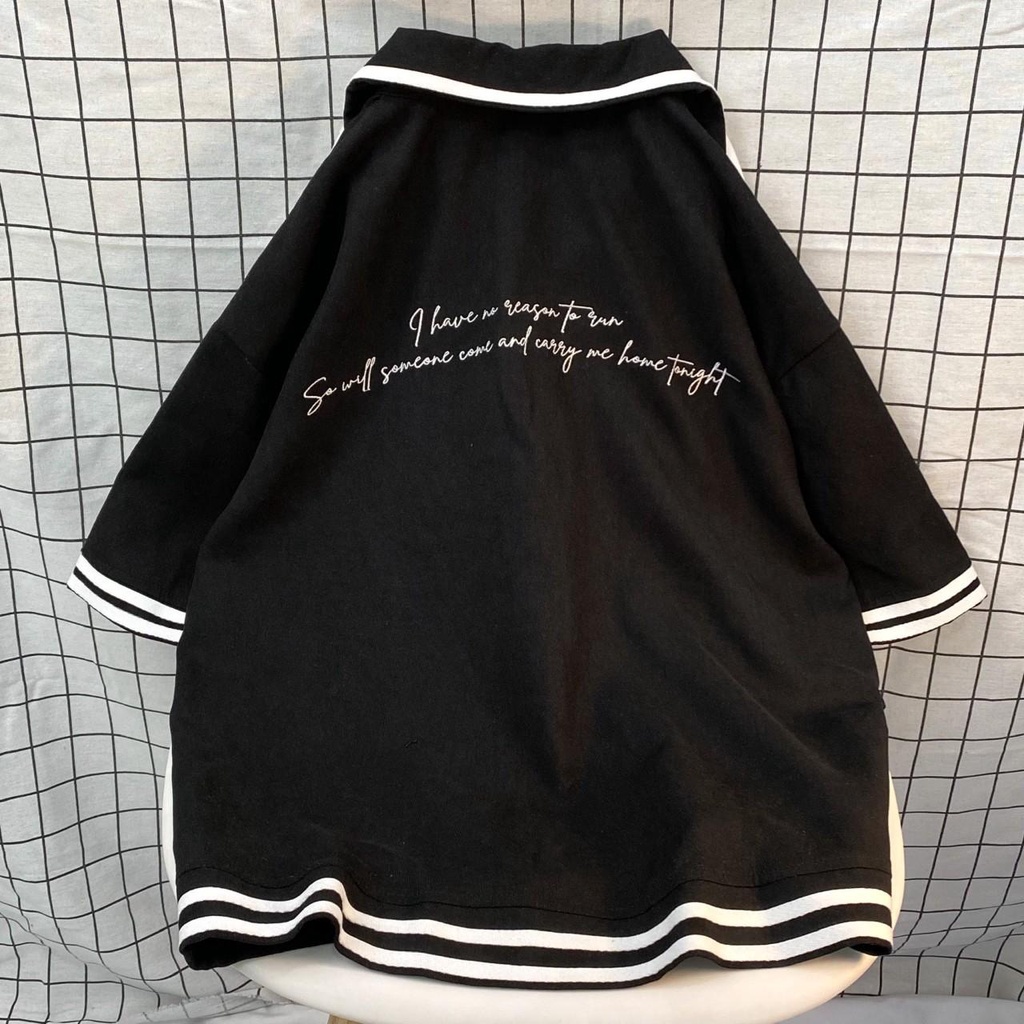 Áo Sơ Mi Tay Lỡ WEE Viền Cổ Form Rộng Nam Nữ Phong Cách Cá Tính Basic Ulzzang Unisex