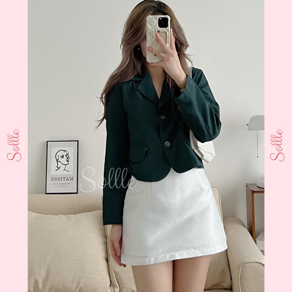 𝗦𝗔𝗟𝗘 Áo vest nữ khoác lửng croptop blazer dài tay trơn nhiều màu có đệm vai Hàn Quốc Sollle