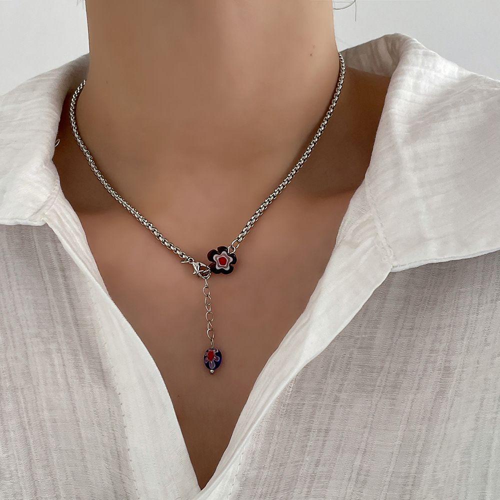 LILYES Vòng cổ Hợp Kim Mạ Vàng 2K Đính Hoa Tua Rua Thời Trang