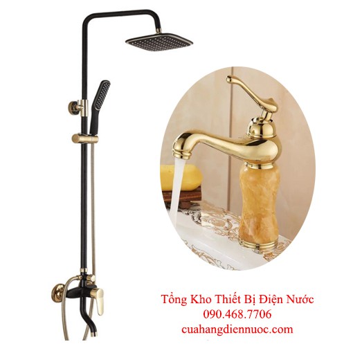 Combo bộ sen cây tắm kèm vòi chậu lavabo vang đen cao cấp SC09-SNL23