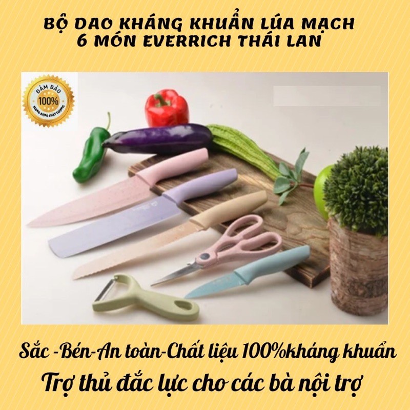 Bộ dao kéo Everich 6 món cao cấp kháng khuẩn màu Pastel - Bộ dao nhà bếp lúa mạch nhiều màu bắt mắt