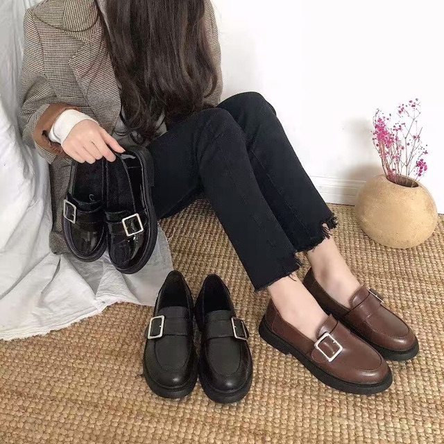 Giày ulzzang da mềm khuy vuông mã 917