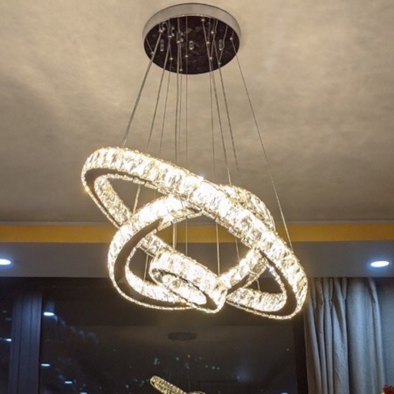 Đèn thả pha lê 3 vòng kích thước 30-50-70cm và 40-60-80cm 3 chế độ ánh sáng