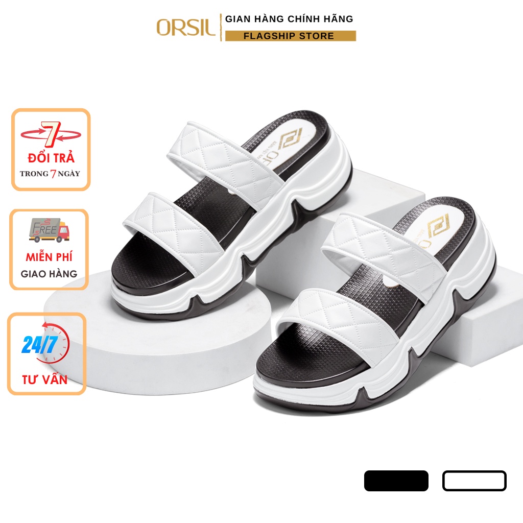 Dép sandal quai ngang nữ ORSIL đế cao 5cm 2 màu đen - Trắng đi biển, đi chơi, đi học