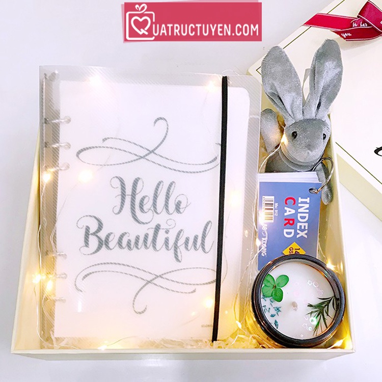 Bộ hộp quà Hello Beautiful hữu ích để học tập, làm việc kèm túi đựng quà tặng Luv80