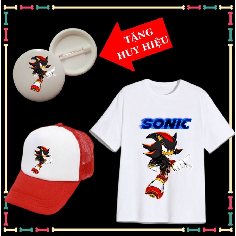 Áo Thun Nhím Sonic Black cho bé trai bé gái, Vải Cotton thái co giãn 4 chiều- Tặng huy hiệu Sonic Black