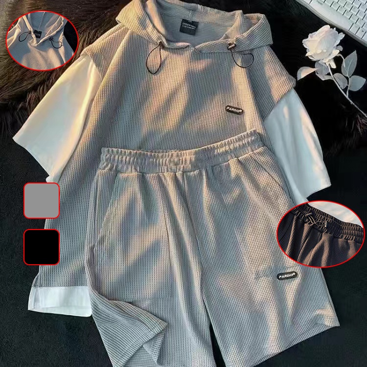Set áo tay ngắn có nón và quần short size lớn M-XL dành cho nam nữ