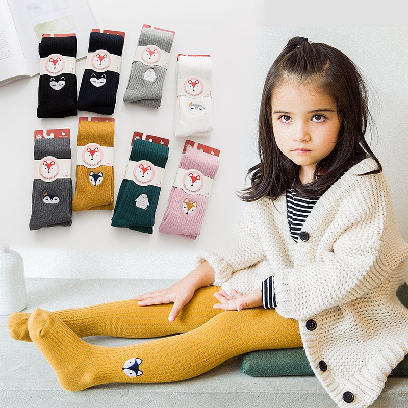 Quần Tất Cotton Thêu Họa Tiết Hoạt Hình Dễ Thương Thời Trang Thu Đông Cho Bé Gái 1-12 Tuổi