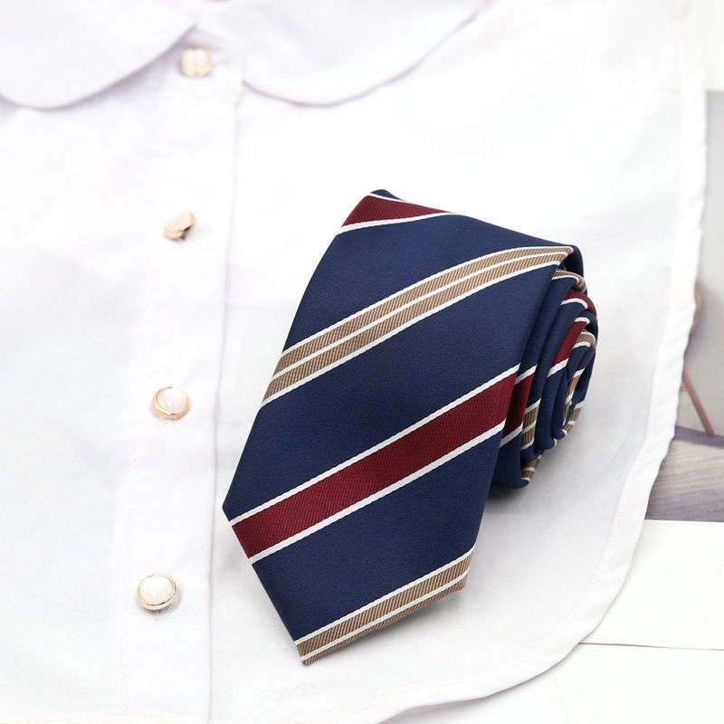 Cà Vạt Lụa Polyester 7cm Kẻ Sọc Màu Đỏ Đậm / Xanh Navy Phong Cách Hàn Quốc Cho Nam Và Nữ