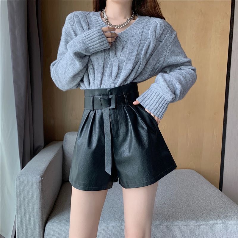 Quần short Da Nữ Cạp Cao Kèm Belt Hàng Quảng Châu | Smide Clothing